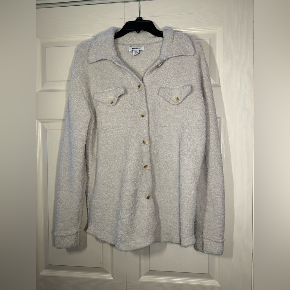 William Rast Women’s White Fleece Button‎ Front Shacket